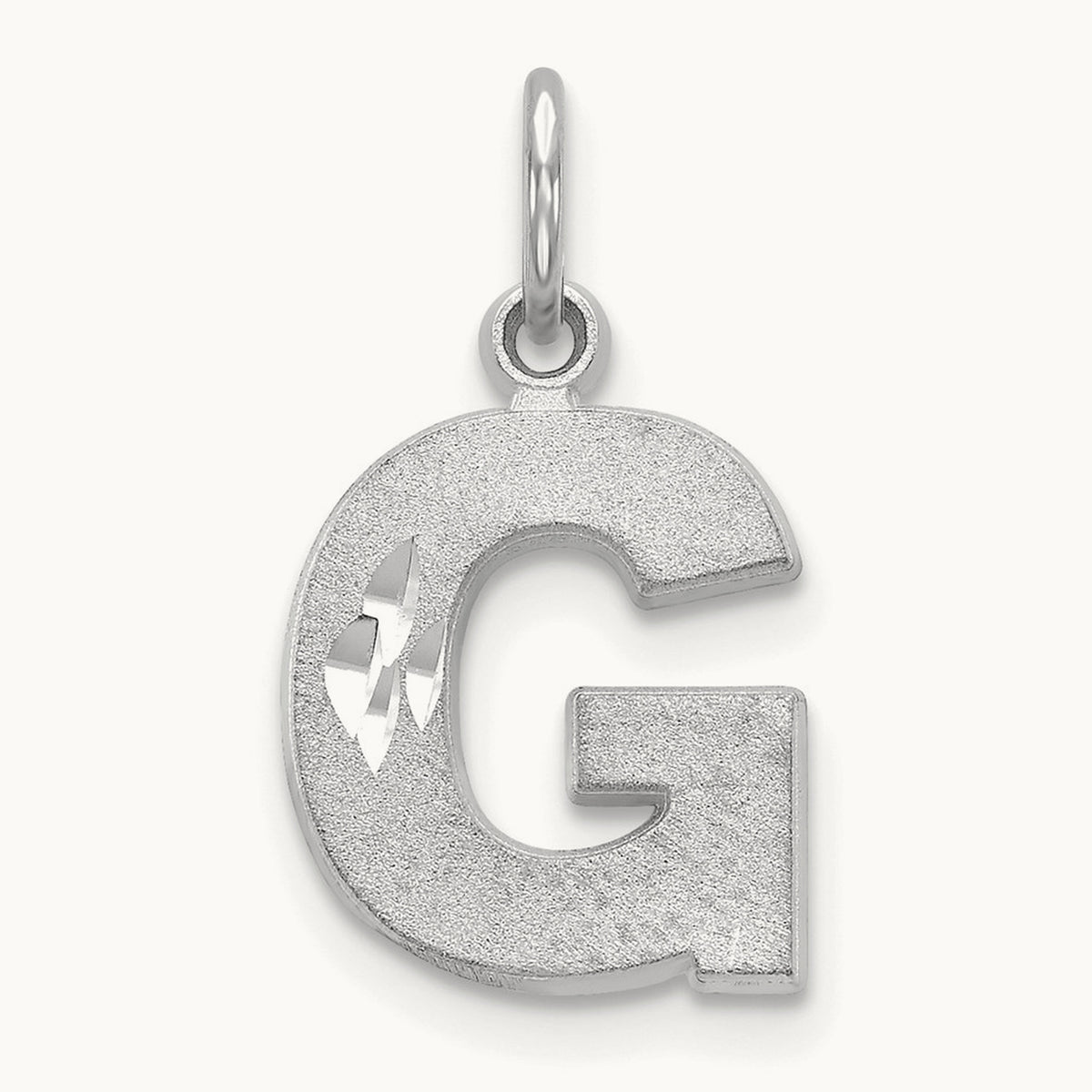 Satin Diamond-cut Initial Charm — 14K White Gold, G