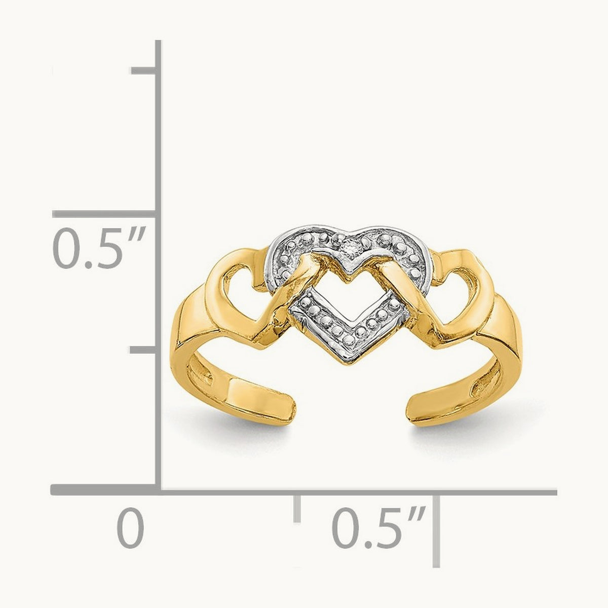Rhodium Diamond Heart Toe Ring, 14K