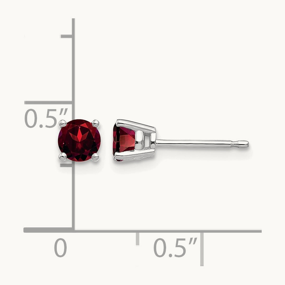 Garnet Earrings, 4mm, 14K White Gold