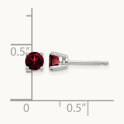 Garnet Earrings, 4mm, 14K White Gold
