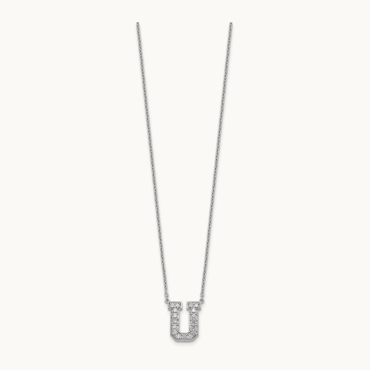 Initial Necklace — 14K White Gold, U, 3/8 ct