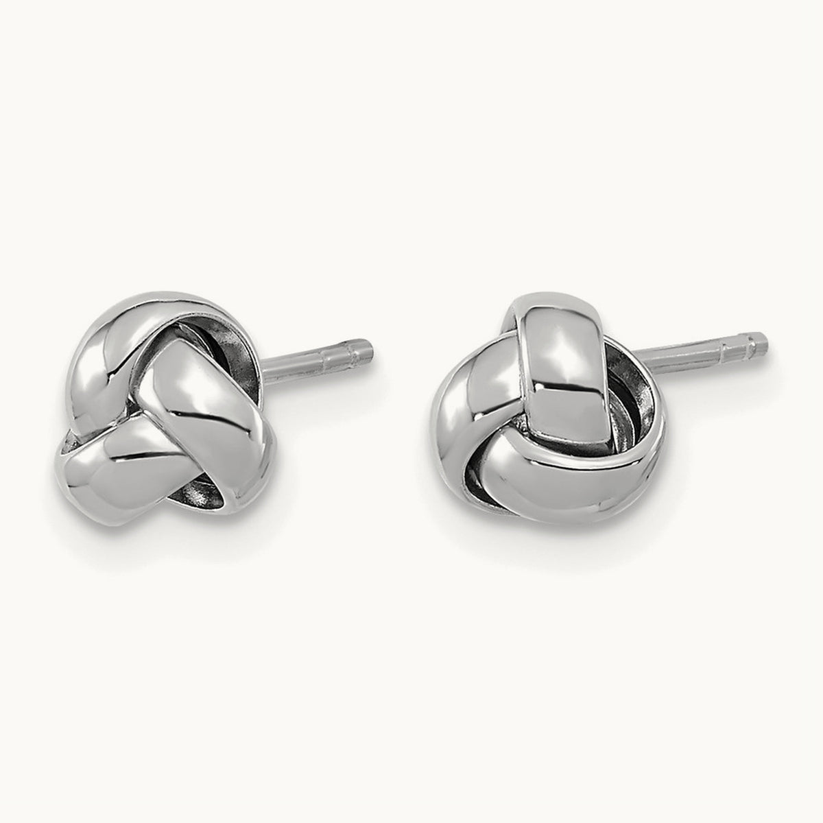 Polished Love Knot Post Earrings — 14K White Gold, 6.5mm