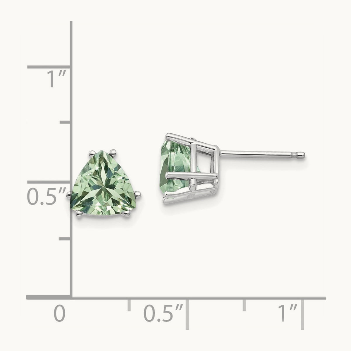 Trillion Green Quartz Earrings, 7mm, 14K White Gold