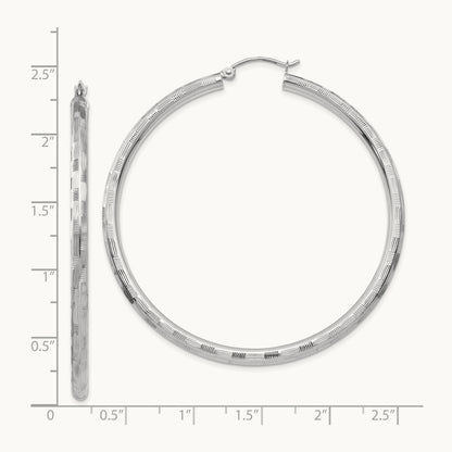 Diamond-cut Hoop Earrings, 14K White Gold