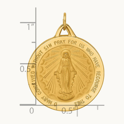 Solid Polished/Satin Extra Large Round Miraculous Medal, 14K