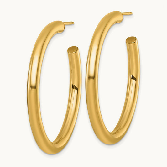 4.0 x Polished Post Hoop Earrings, 45mm, 14K