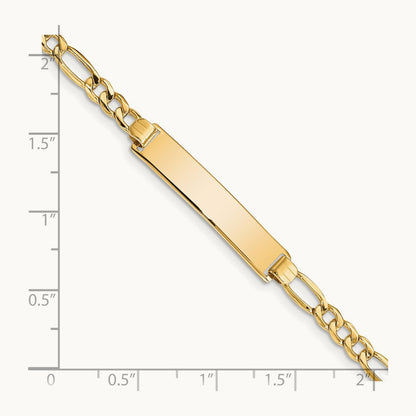 Semi-Solid Figaro ID Bracelet — 14K Yellow Gold, 7mm