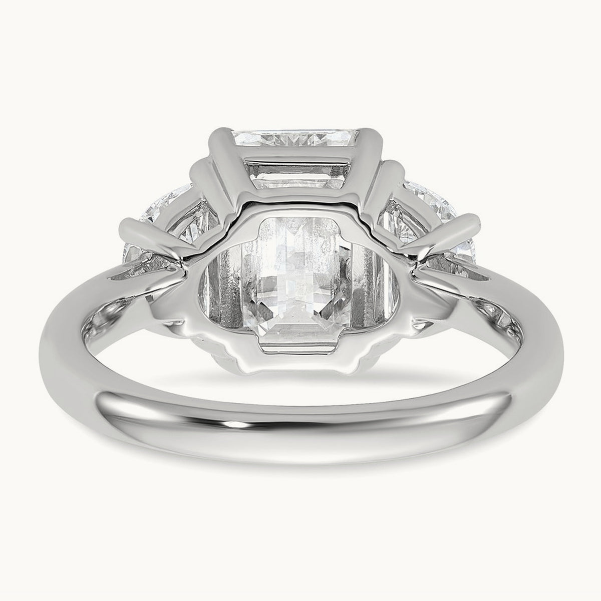 Semi-Mount Emerald & 1/2 Moon 3 Stone Engagement Ring, 0.25-1.00 ct tw Lab-Grown Diamond — 1 ct, 14K White Gold