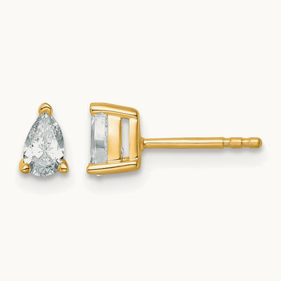 Pear 3 Prong Stud Earrings, 0.50-6.00 ct tw Lab-Grown Diamond — 1/2 ct, 14K Yellow Gold