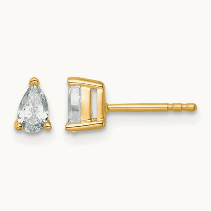 Pear 3 Prong Stud Earrings, 0.50-6.00 ct tw Lab-Grown Diamond — 1/2 ct, 14K Yellow Gold