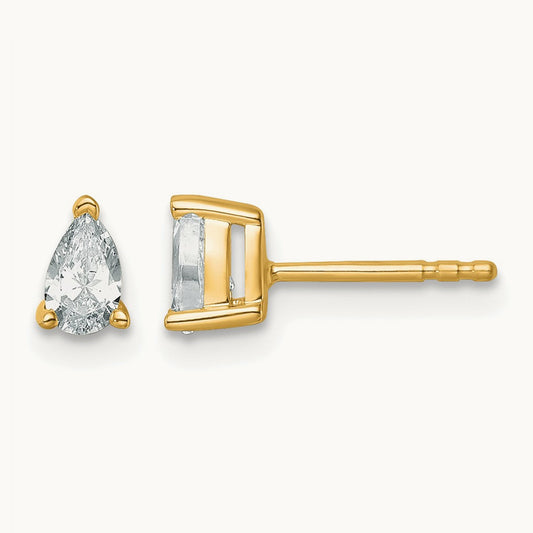 Pear 3 Prong Stud Earrings, 0.50-6.00 ct tw Lab-Grown Diamond — 1/2 ct, 14K Yellow Gold