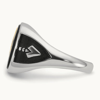 & Gold-plated Men's Textured w/ Black Enamel & Onyx Masonic Ring, 14K White Gold