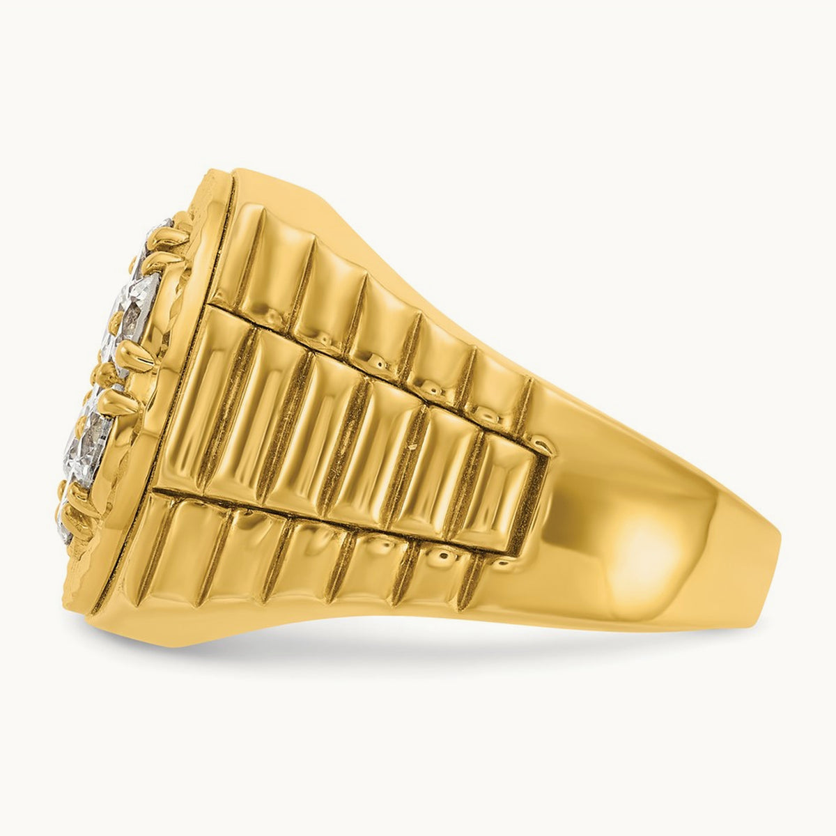 Ribbed Men's Cluster Ring, 2.00 ct tw Lab-Grown Diamond — 14K Yellow Gold