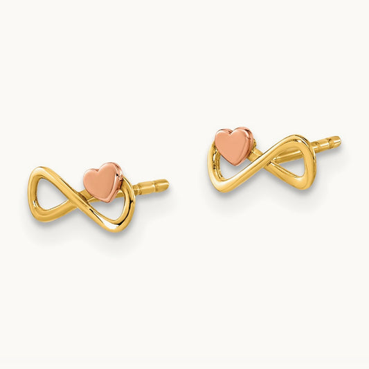 Infinity with Heart Post Earrings, 14K Two-tone