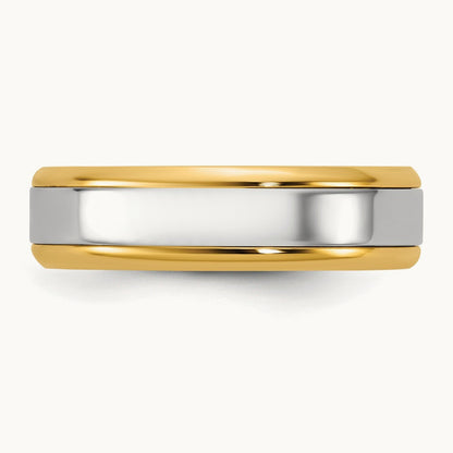 Y/W Beveled Edge Wedding Band, 6mm, 14K Two-tone