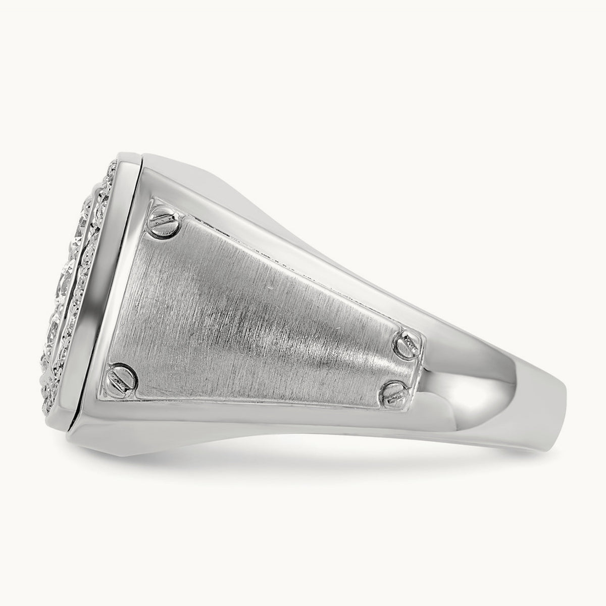 Men's Polished & Satin Diamond Square Cluster Ring — 14K White Gold
