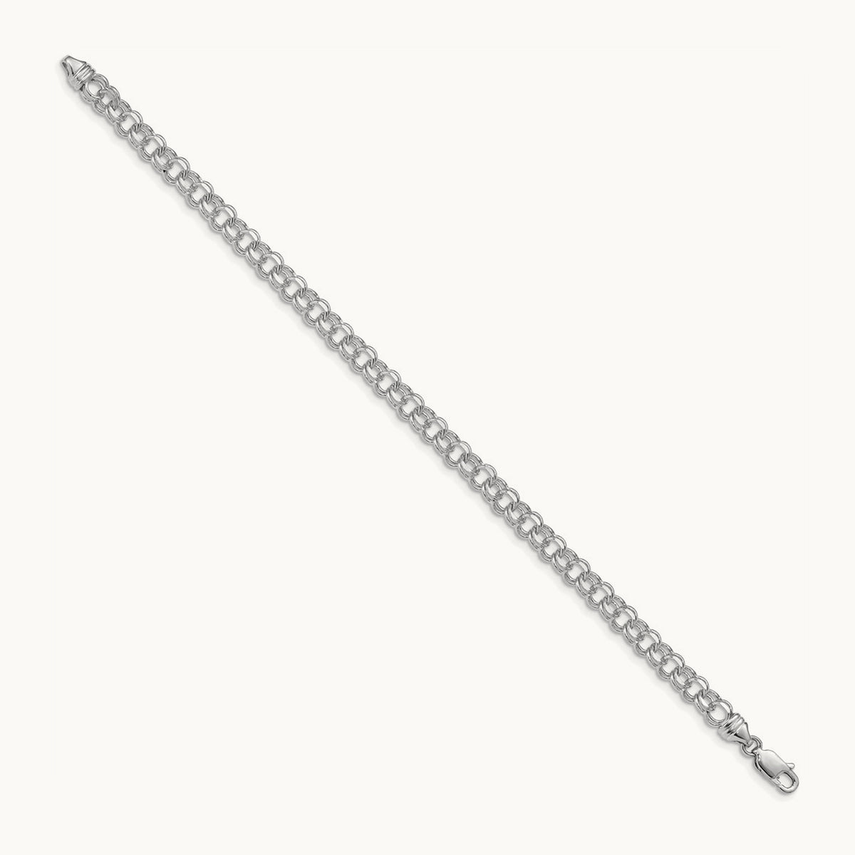 7in Solid Double Link Charm Bracelet — 14K White Gold, 4.75mm