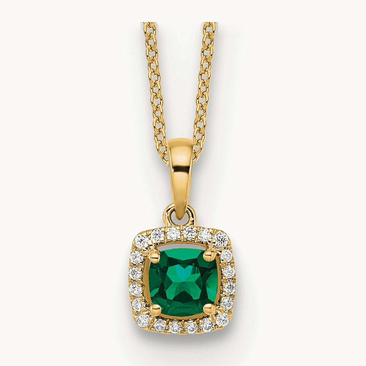 Created Emerald Necklace, 1/10 ct Lab-Grown Diamond