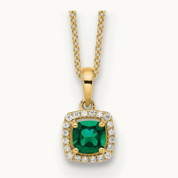 Created Emerald Necklace, 1/10 ct Lab-Grown Diamond
