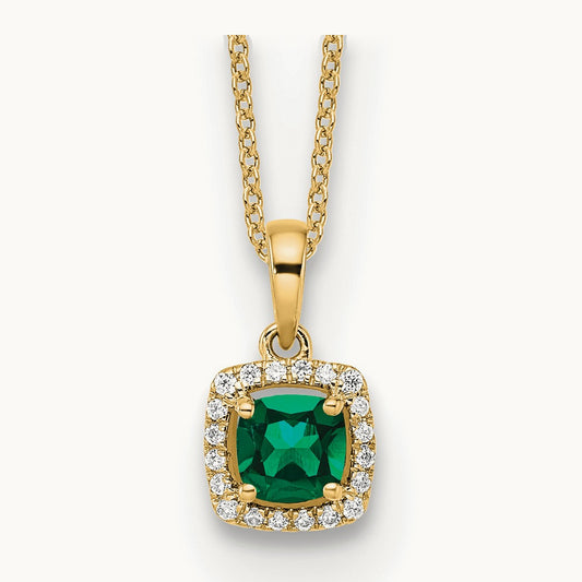 Created Emerald Necklace — 14K Yellow Gold