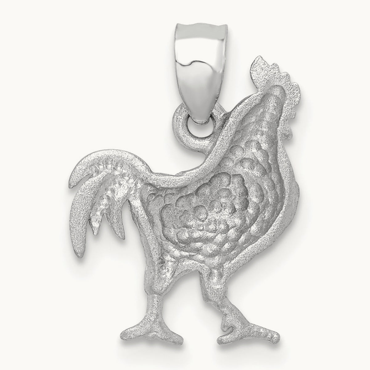 Satin Diamond-cut Rooster Pendant, 14K White Gold