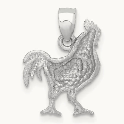 Satin Diamond-cut Rooster Pendant, 14K White Gold