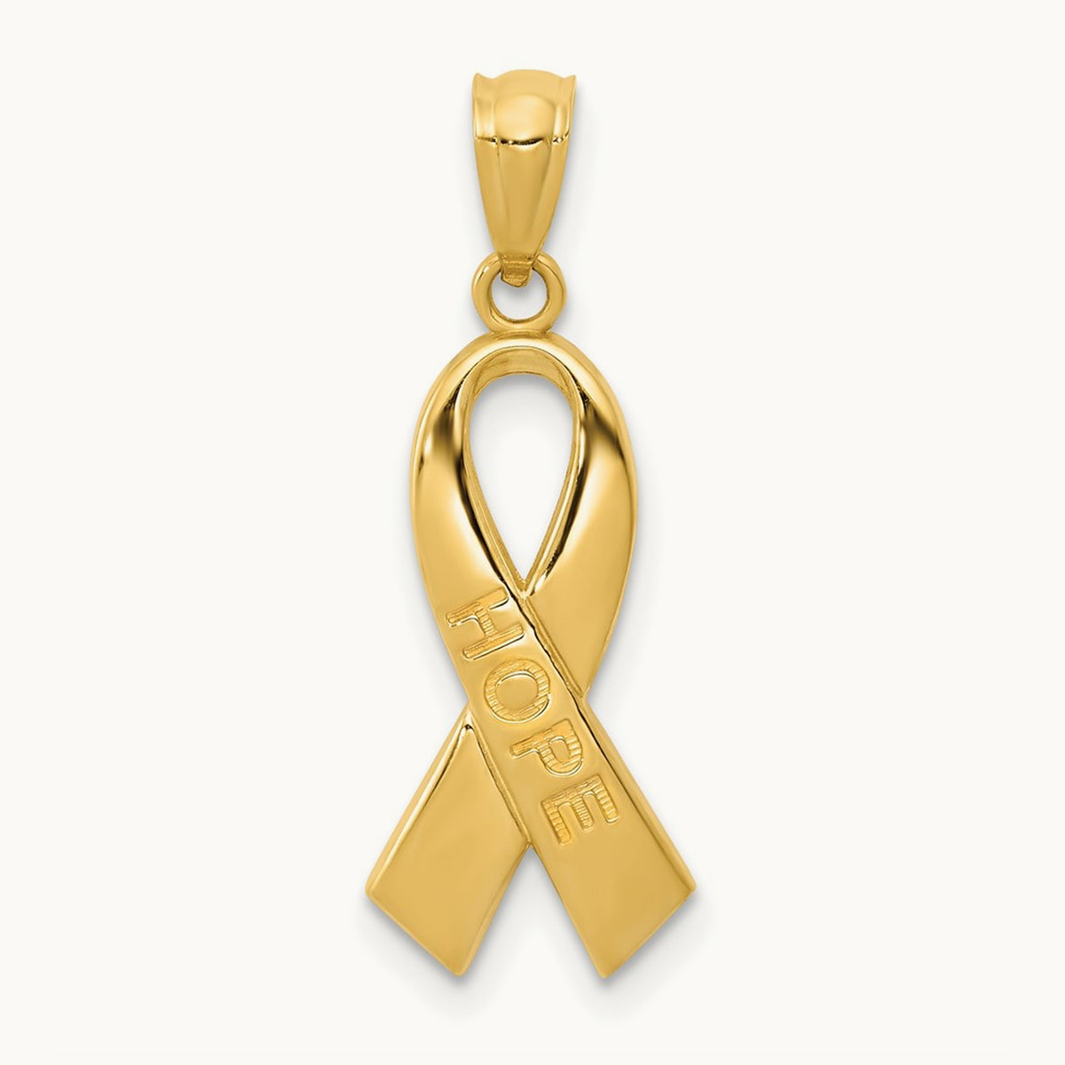Polished HOPE Ribbon Pendant, 14K Gold