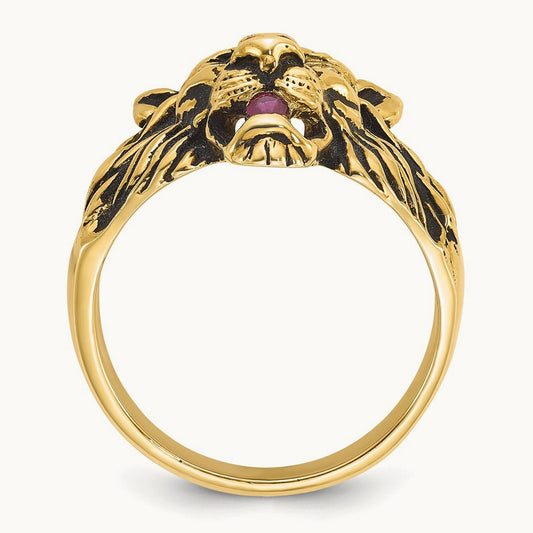 IBGoodman Men's Diamond and Ruby Antiqued Lion Complete Ring, 14K
