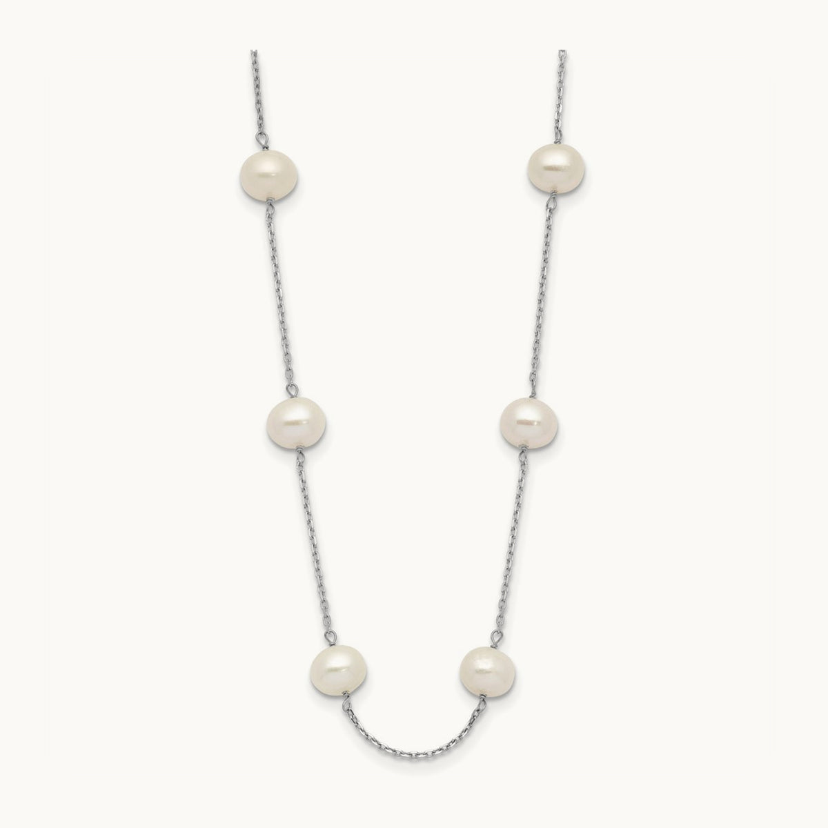 6- Near-Round FW Cultured Pearl 12-station Necklace, 14K White Gold