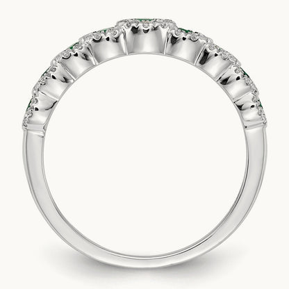 Diamond and Emerald Polished Ring, 14K White Gold