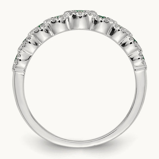 Diamond and Emerald Polished Ring, 14K White Gold