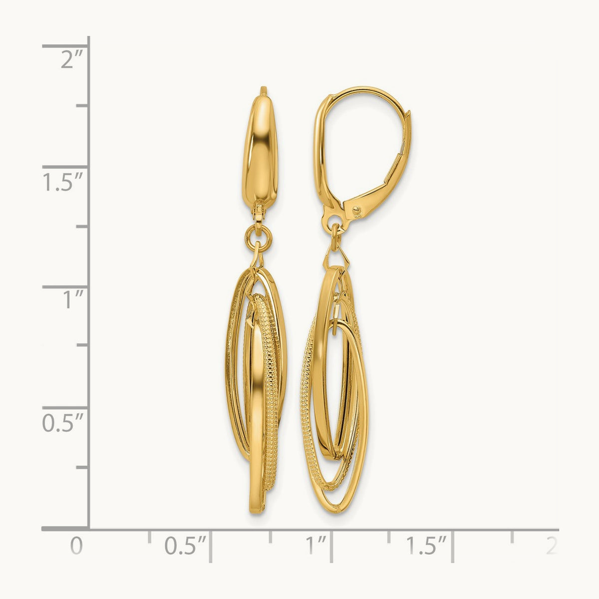 Polished/Textured Triple Oval Dangle Earrings, 14K — Leslie's