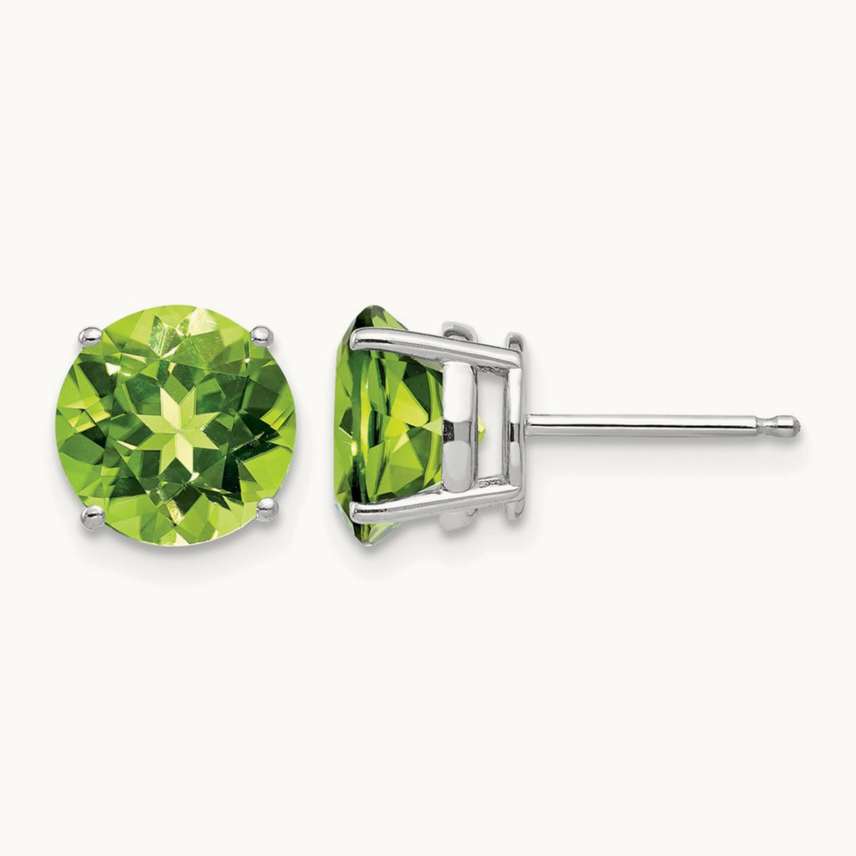 Peridot Earring, 8mm, 14K White Gold