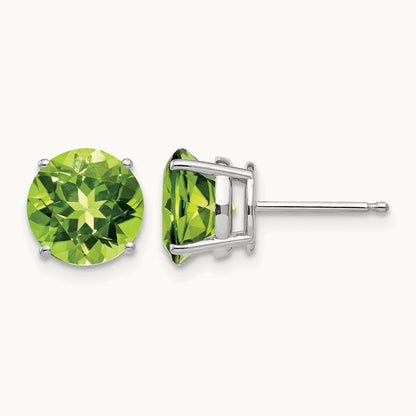 Peridot Earring, 8mm, 14K White Gold