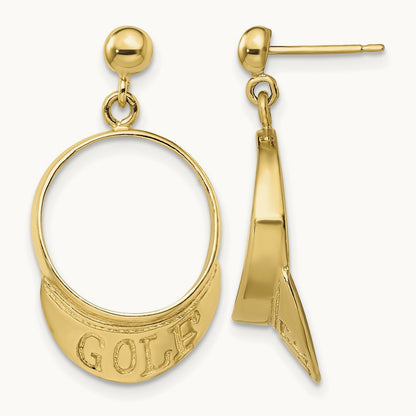 3-D Golf Visor Dangle Post Earrings, 14K