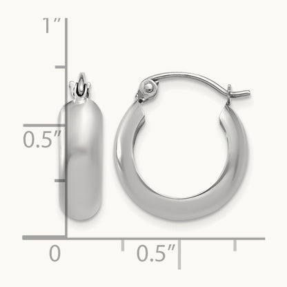Round Hoop Earrings, 4mm, 14K White Gold