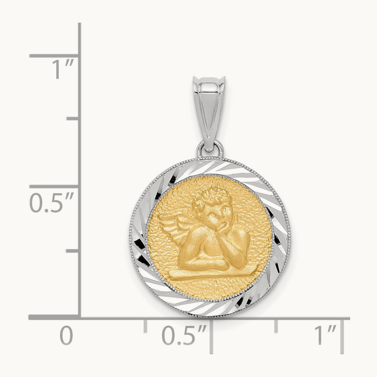 Polished & Diamond-cut Bezel Angel Pendant, 14K Two-tone