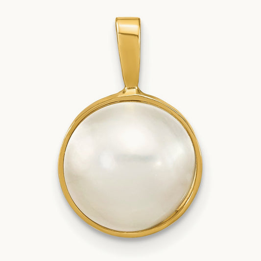 10-11mmWhite Saltwater Mabe Pearl Pendant, 14K
