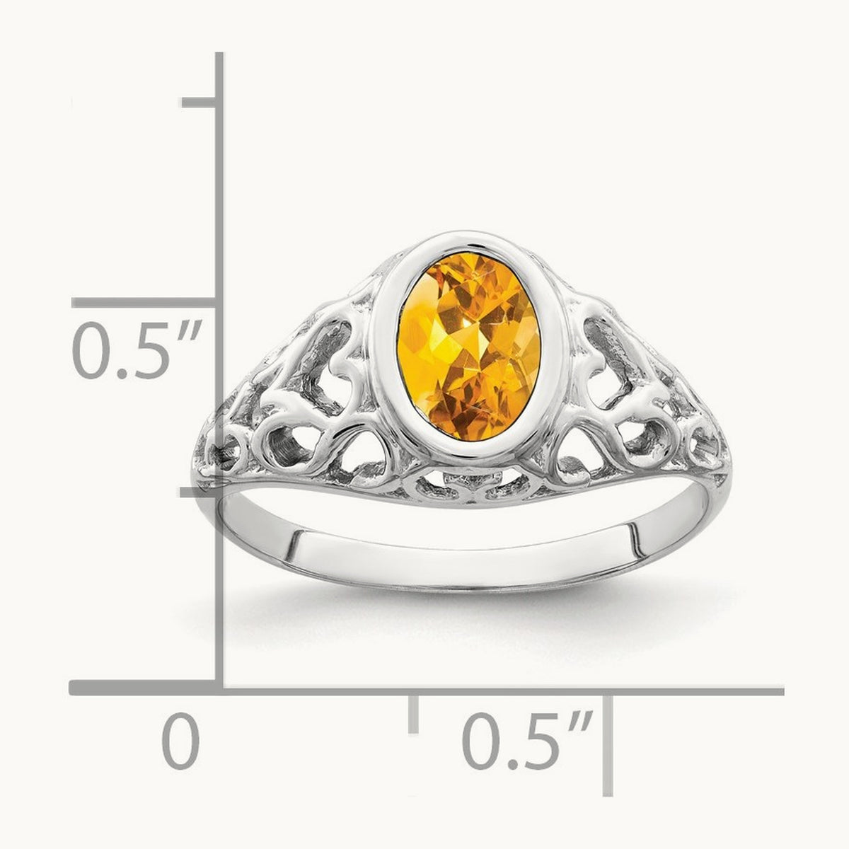 7x5mm Oval Citrine ring, 14K White Gold