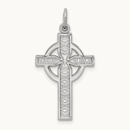Celtic Cross Charm — 14K White Gold, 29mm