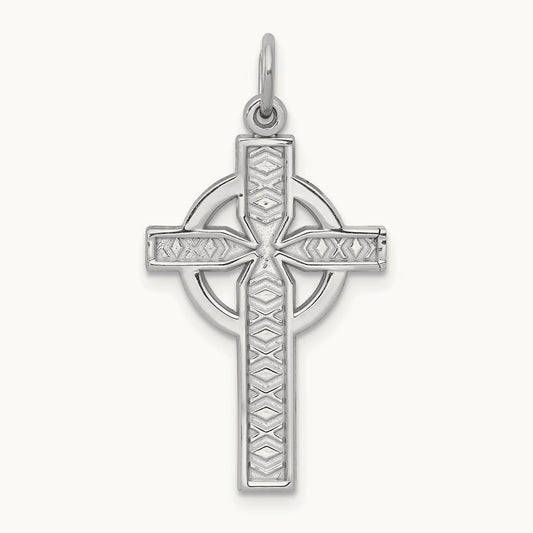 Celtic Cross Charm — 14K White Gold, 29mm