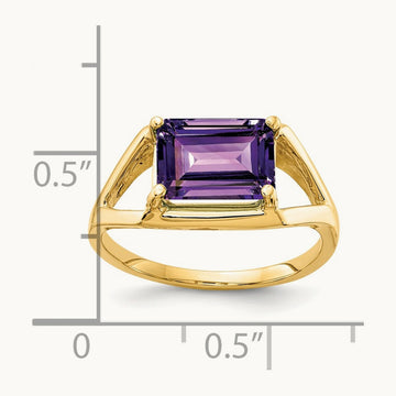 9x7mm Emerald Cut Amethyst ring, 14K