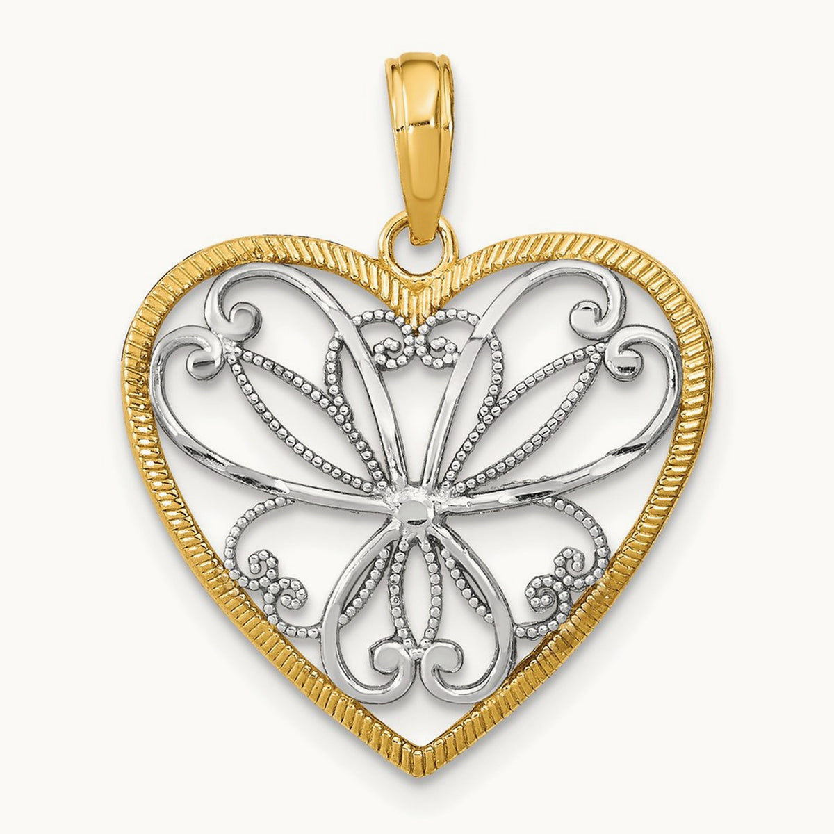 Filigree Heart Charm with rhodium — 24mm