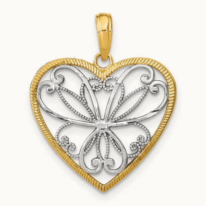 Filigree Heart Charm with rhodium — 24mm