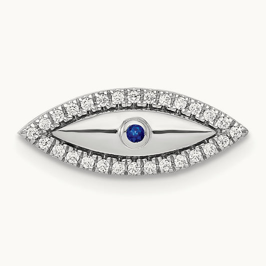 Diamond and Sapphire Evil Eye Chain Slide, 14K White Gold