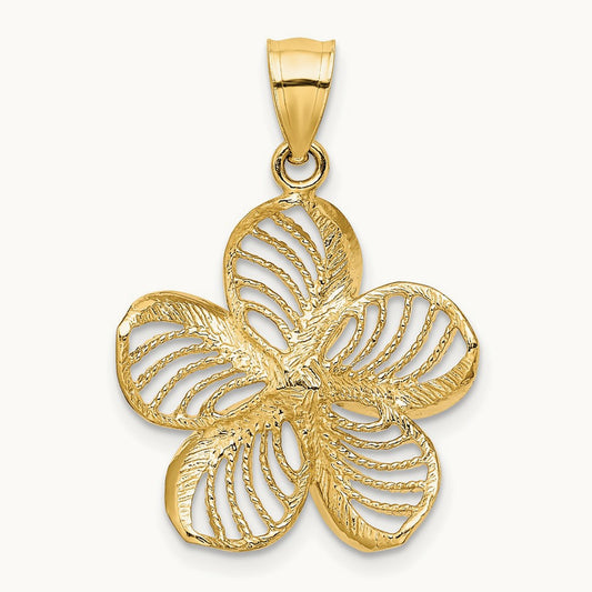 Polished and Beaded Plumeria Flower Charm — 14K Yellow Gold