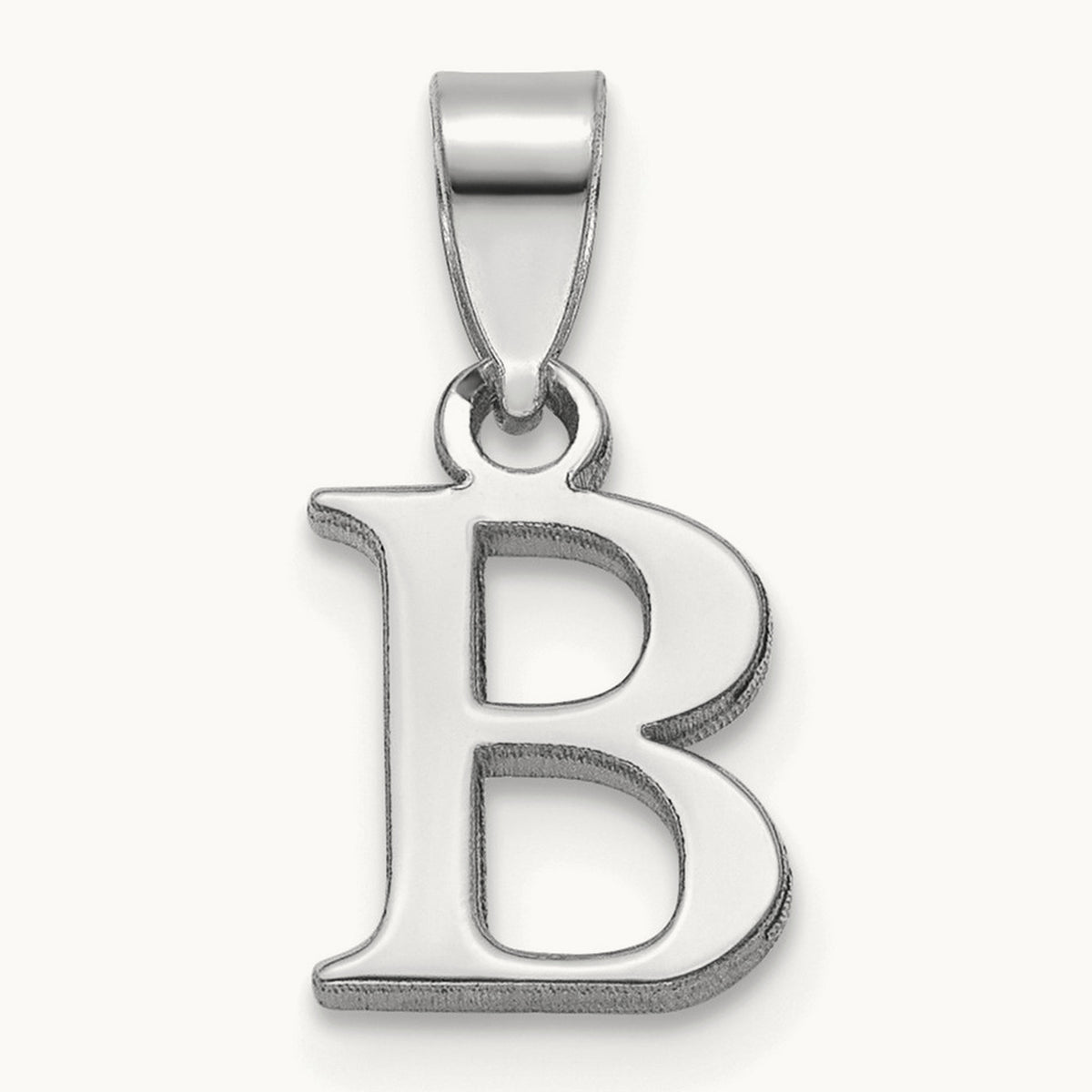 Polished Block Initial Pendant — 14K White Gold, B