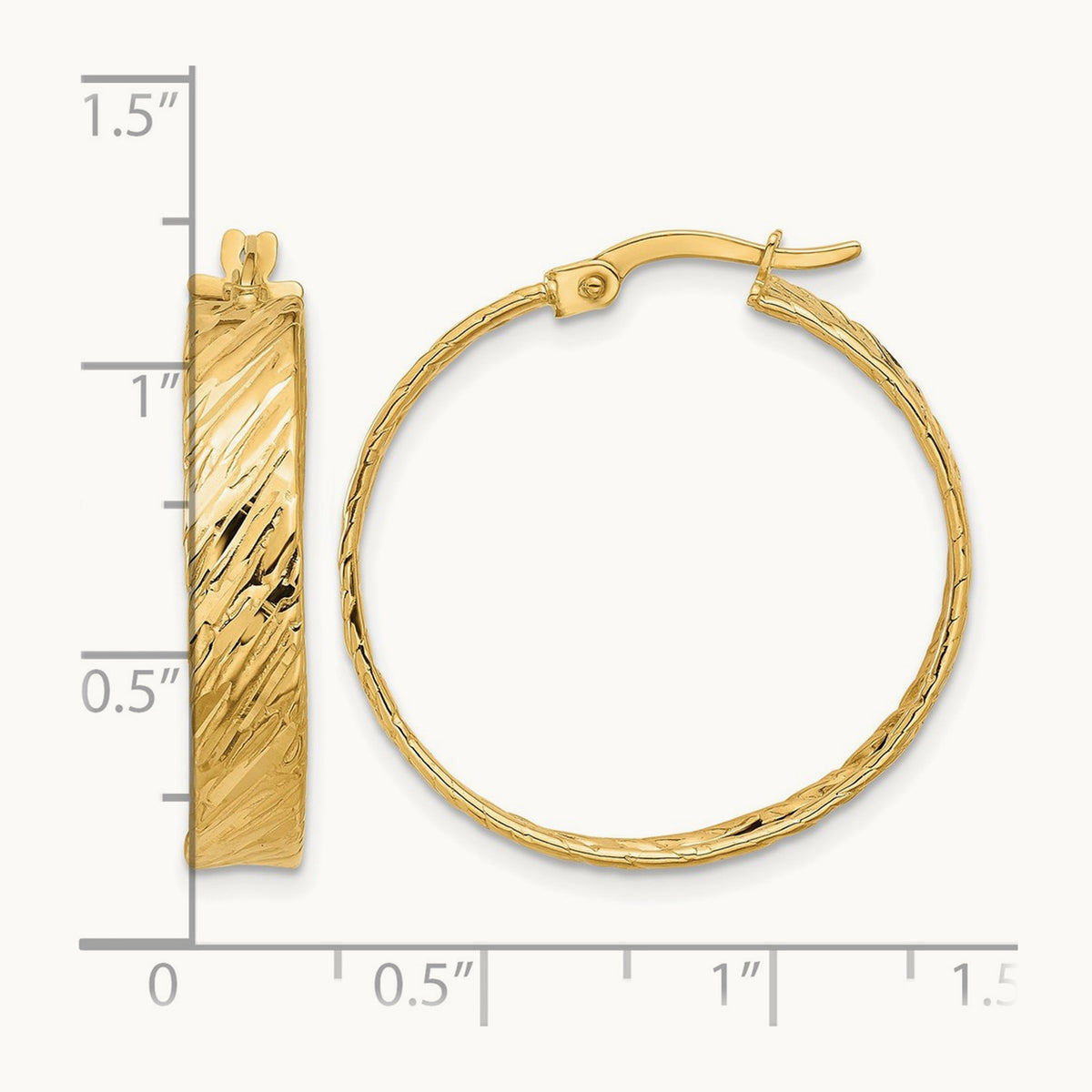 Polished and Textured Round Hoop Earrings, 14K — Leslie's