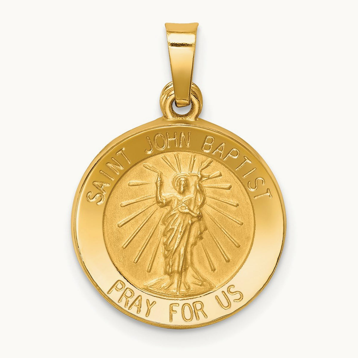 Polished and Satin St John Baptist Medal Hollow Pendant — 21mm