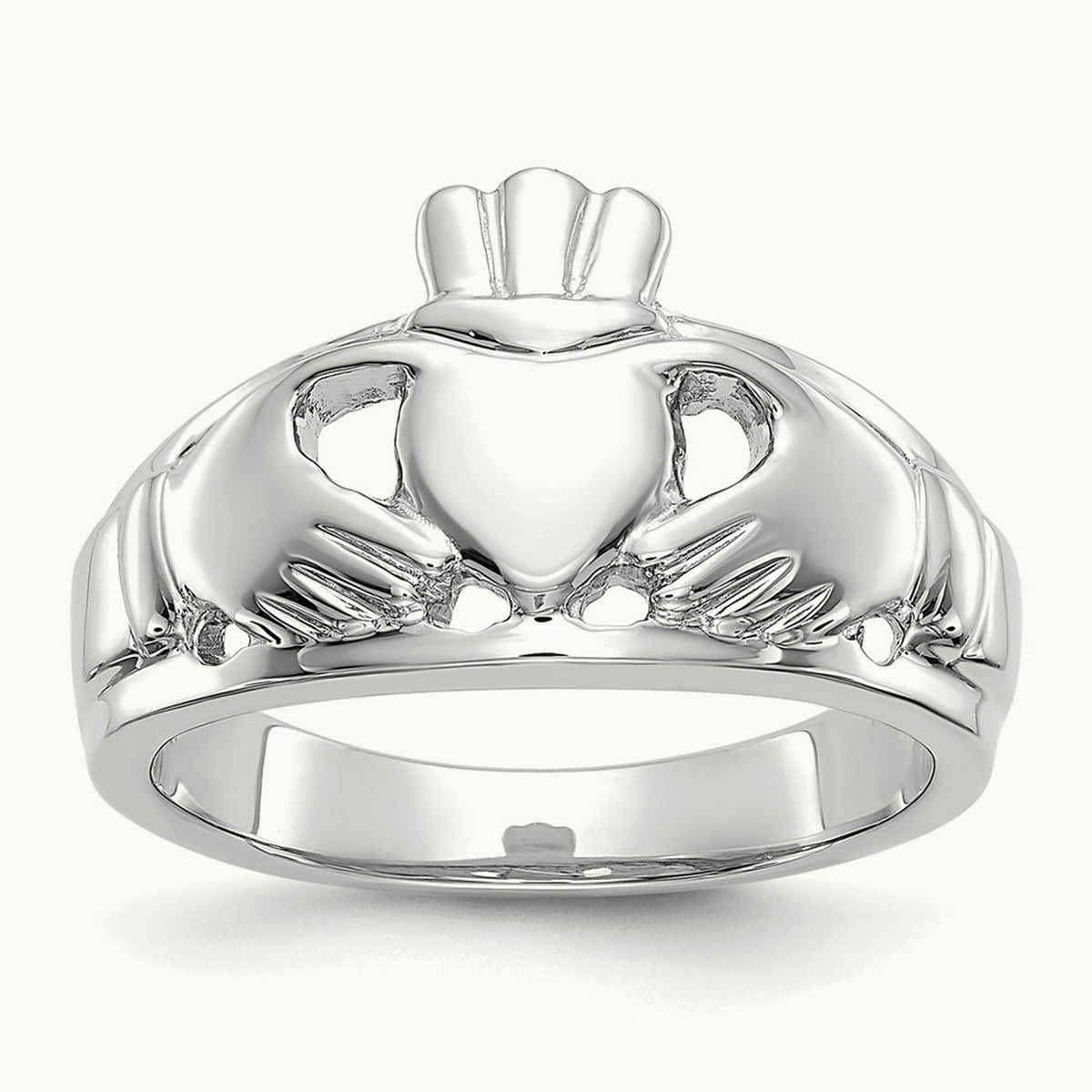 Ladies Claddagh Ring, 14K White Gold